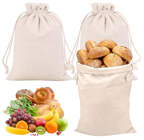 Varenzya 3 Pièces Sacs à Pain en Lin avec Cordon Serrage 30x40 cm, Sac a Pain Longue Conservation, Sac Rangement pour Pain Grande Capacité, Réutilisables, pour Fruits, Légumes et Stockage
