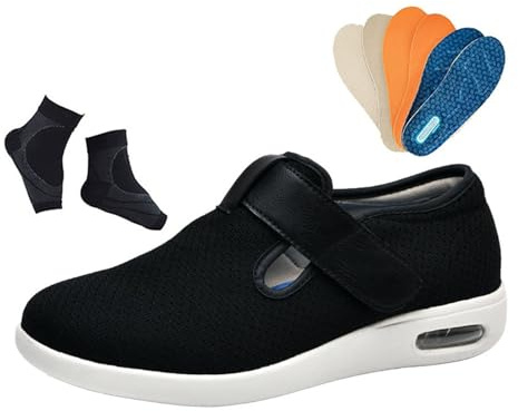Plantar Fasciitskor För Män, Justerbara Andningsbara Herrskor För Artrit Svullna Fötter Ödem Och Diabetes, Svullna Promenadskor, Äldre, Artrit, Ödem, Gång, Tumvalgus(svart,43 EU)