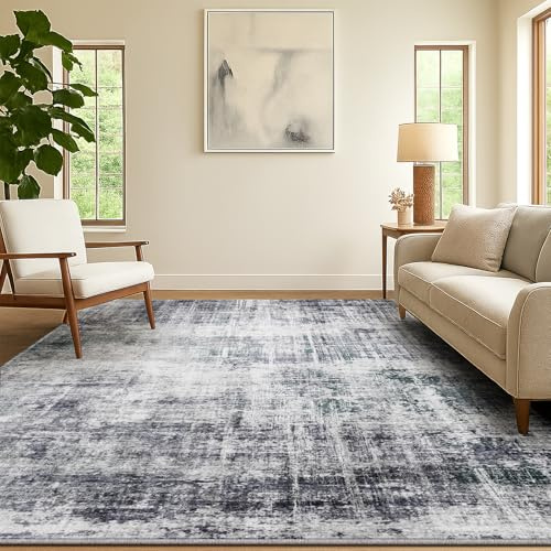 SOANNY Teppich Wohnzimmer, Kurzflor rutschfest, 120x170 cm, Hellgrau | Modern Abstrakt, Waschbar, Pflegeleicht, Rutschfest, Für Wohnzimmer Schlafzimmer Kinderzimmer Esszimmer Büro