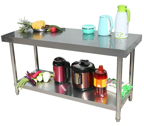 Edelstahl-Vorbereitungstisch, 76,2 cm, Küchenwerkbank mit Unterregal, rostfreier Catering-Schreibtisch, 2-stöckiger Mehrzwecktisch (180,1 x 59,9 x 80 cm) für Gastronomie