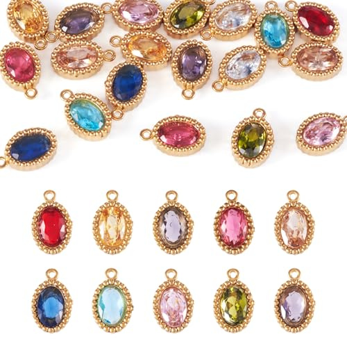 Spritewelry Äkta 18K guldpläterade strass berlock hängen månadssten berlocker tårdroppe fjäril hjärta kubisk zirkonia örhänge berlocker för armband smyckestillverkning, Metall