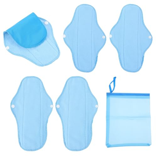Waschbare Damenbinden 6 Stück aus Pul Stoff und Mikrofaser | Blau, mit Wasserfester Zugbeutel, Polar Fleece im Lieferumfang, für Frauen