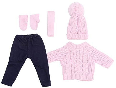 Rcniso Dockkläder Söta Tröjor Byxor Hattar Set för 18-tums Babydockor Tillbehör för Barn (Q18-786 Ljusrosa tröja 43 cm Shafu docka)