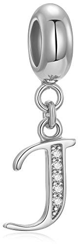 Fantasticharm fits Pandora Bracelet Buchstaben-Perlen aus echtem 925er-Sterlingsilber, Alphabet-Kristall, passend für europäische Armbänder und Halsketten (Brief J)