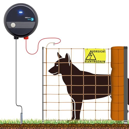VOSS.farming 100m Hundezaun Komplettset Orange für große Hunde, Weidezaungerät Elektronetz Erdanschlussset Warnschild Reparaturset, Garten Hütesicherheit Elektrozaun Hundezaun Hund