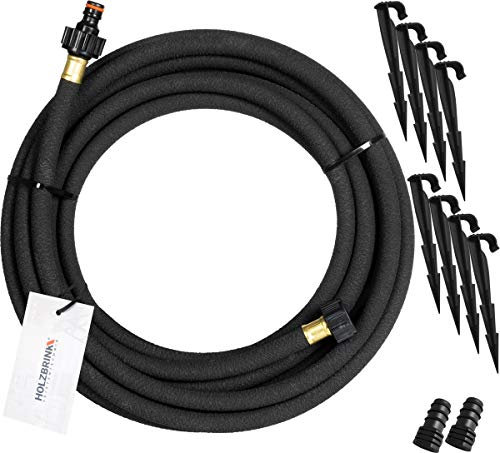 HOLZBRINK Tuyau microporeux, Tuyau d’arrosage goutte-à-goutte, Un Ensemble de : 8 Épingles, 2 Bouchons, Taille : 1/2 ‘’, Longueur : 15 m, HPS-01-15