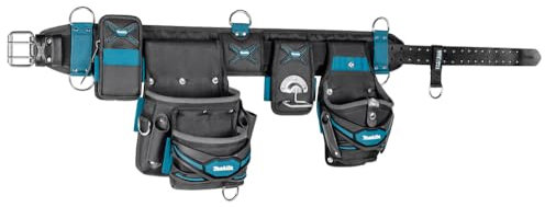 Makita E-15235 Super-Schwerlast-Hüftgurt-Set, bestehend aus Schwerlastgürtel, Schrauberholster, Hammerhalter, 2-Fächer-Werkzeugtasche, Smartphonetasche, Polyester, 880 x 310 mm (LxH)