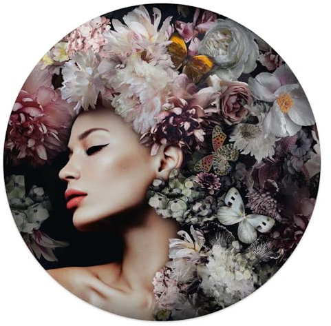 REINDERS Glasbild, Frau mit Blumenhut, Schlafzimmer, Poster, Wanddeko, Glasbilder, Glas, Rosa, Ø 50