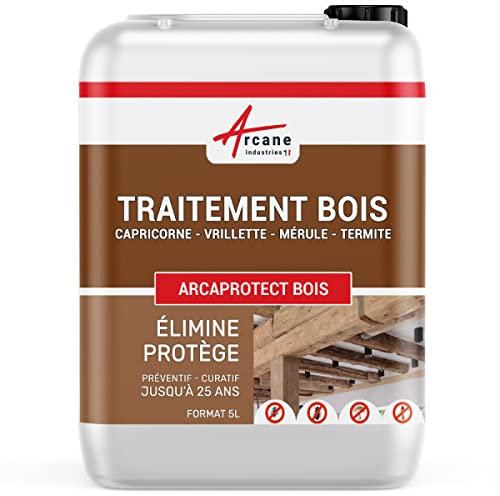 Traitement bois Insectes xylophène et champignons - Protection bois pour charpentes, poutres terrasses bois | ARCAPROTECT BOIS - 5 L - ARCANE INDUSTRIES