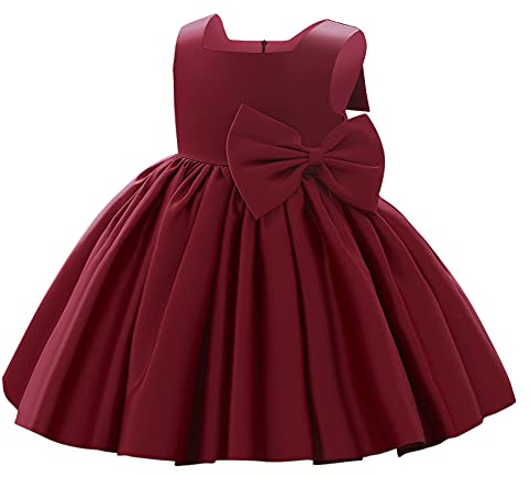 IBAKOM Vestido de Princesa con Moño para Niñas Pequeñas, Vestido de Tutu para Baile de Cumpleaños, Formal, Boda, Bautizo, Comunión, Dama de Honor, granate, 6-12 Meses