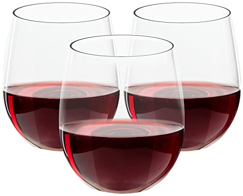 FOCUSLINE 32 Pack Plastic Wine Glasses Stemless, 12 Oz Crystal Clear Disposable Wine Cups, Reusable Plastic Wine Glasses for Parties Weddings, Shatterproof Recyclable and BPA-Free