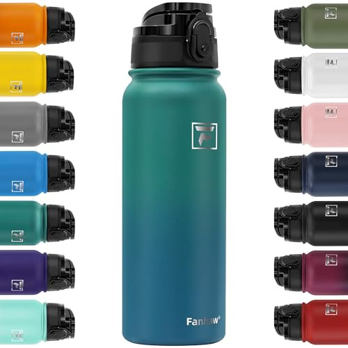 Fanhaw 600 ml Insulated Stainless Steel Water Bottle with 1 Lid (Chug Lid) - for Kids, Women, Men | Leak & Sweat Proof with Anti-Dust Lid (Green Blue)