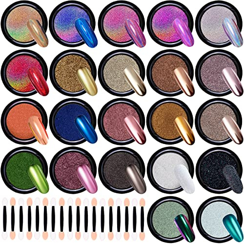 Duufin 22 Boxen Set Nagelpulver, Chrom, Powder mit holografischem Glitzer, Aurora-Pulver, Meerjungfrau, Chamäleon-Pulver, Bonbon mit 22 Lidschattenstäbchen für Nail Art Dekoration