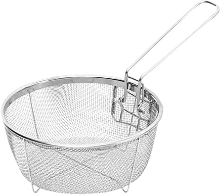 Abset Frittierkorb für Topf mit Griff | Runder Pommes-Korb aus Edelstahl, Silber, Rund