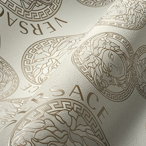 A.S. Création VERSACE WALLPAPER Weiß Perlbeige Beige Luxus Tapete Designer Vliestapete Logo Medusa 386103 10,05x0,70m Made in Germany