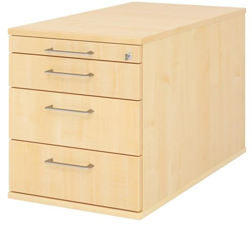 bümö Rollcontainer mit Schubladen, Container abschließbar aus Holz in Ahorn - Rollwagen für's Büro als Schreibtisch Unterschrank, Bürocontainer od. Schreibtischcontainer mit Bügelgriffe