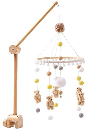 Surakey Mobile Bébé Bois, Bebe Musical, Carillon De Vent Étoile Tricotée à La Main - Décoration Chambre pour Fille Et Garçon, Maison, Ornements, Suspendus Porte
