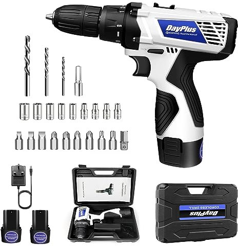 Cordless Drill Driver Mini Drill Kit Electric Screwdriver Set with 2-Speed, 18+1 Torque 3/8 Chuck Handheld Drills with 2×1500 mAh Li-Ion Battery, Carry Box, LED Work Light, 26PCS Drill Bits