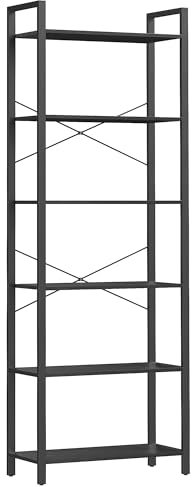 VASAGLE Bücherregal 6 Ebenen, Standregal mit Stahlrahmen, freistehendes Regal, Wohnzimmer, Schlafzimmer, Arbeitszimmer, 30 x 66 x 186 cm, Industrie-Design, ebenholzschwarz-tintenschwarz LLS062B56