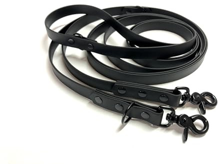 3-fach verstellbare Leine aus Biothane, 2cm breite Biothane Leine, Hundeleine in verschiedenen längen (3 Meter, Schwarz/Schwarz)