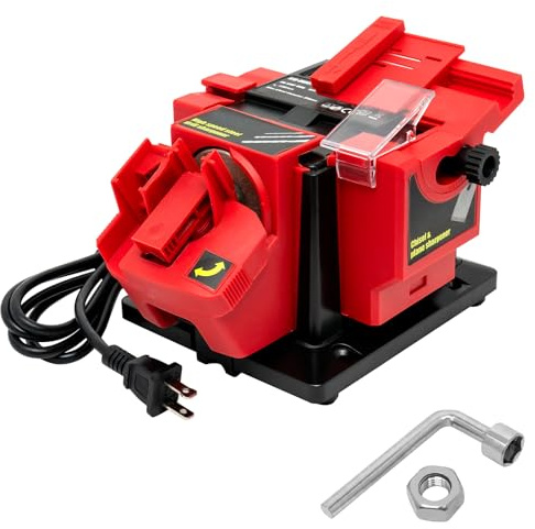 ZiBeiLe Knife Sharpening Stone Kit, Adjustable Drill Bit Sharpener, 0-51MM Multi Tool Blade Sharpener, Knife & Chisel & HSS Drill Electric Multitask Sharpening Machine, VZM-WZW-FC3465, Red