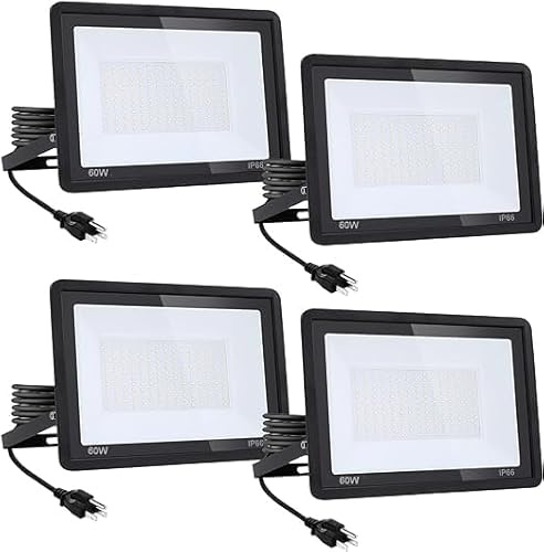 KsDhewi 4Pack-60W 6600LM Super Bright LED Flood Light with Excellent Color Restore Ability - Waterproof, Shatterproof, Energy Saving - Perfect for Indoor and Outdoor Use