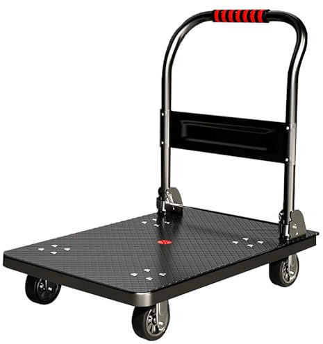 Plattformwagen 150 Kg Klappbarer Plattformwagen, Robuster Flachbettwagen Mit 4 Tpr-rädern Und Griff, Sackkarre Aus Aluminiumlegierung Für Den Gepäcktransport Sackkarren(Size:90*60,Color:Schwarz)