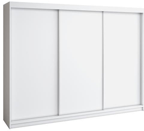 A&J MöbelLand Mero Schwebetürenschrank 200 cm, Kleiderschrank 3-türig mit 4 Schubladen (Weiß)