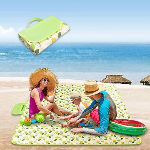 JOOVCC Picknickdecke 200 x 200 cm, Wasserdicht, Faltbar Mit Griff, für Reisen, Camping, Park, Strand, Wandern – Grünes Blattmuster