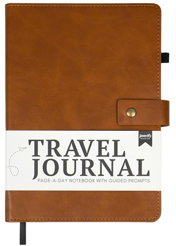 Jamsify Studios Travel Journal with Prompts - Vegan Leather Adventure Essential - Page-A-Day Travel Journal for Women Men Nonbinary - A5 Daily Diary & Traveler Notebook - Gift - Present