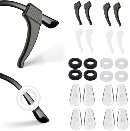 12 Paar Brille Nasenpads，Antirutsch Halter，Rutschfeste Gläser Ohrhaken，Brillen Ohr Pads für Sportbrillen Sonnenbrille Lesebrillen, Schwarz und weißer