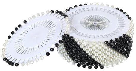 WedDecor 40 Black and White Round Pearl Quilting Pins | Pack Of 40 Black And White Pearl Head Quilting Pins For Sewing And Fabric Crafts