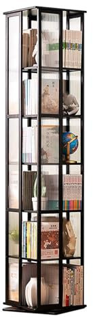 Drehbarer Bücherregalturm, um 360° drehbares Bücherregal, schmales Bambus-Aufbewahrungsregal, bodenstehendes Eck-Bücherregal-Organizer, für kleine Räume, Zuhause/Büro/Arbeitszimmer (Schwarz,