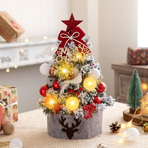 Kleiner Weihnachtsbaum Mit Beleuchtung, 45cm KüNstlicher Weihnachtsbaum Klein, Batteriebetrieben Mini Tisch Weihnachtsbaum Mit Led FüR Schreibtisch Schlafzimmer BüRo Esszimmertisch Dekoration (Weiß)