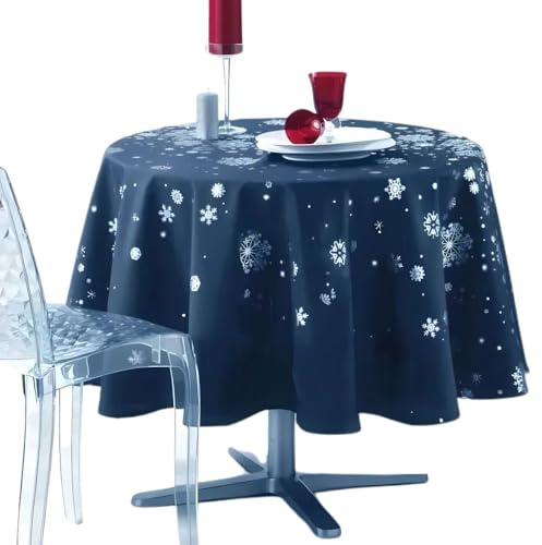 Promo Linge Nappe De Noël Ronde Anti-Tâches - Argent Constellation (Bleu, 180cm)