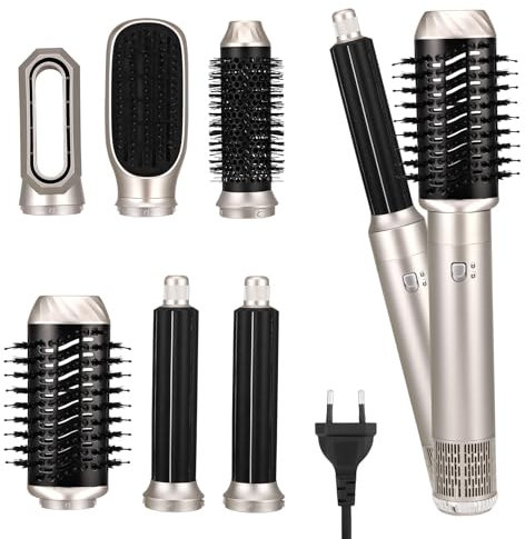 Spazzola Asciugacapelli 6 in 1, 1000 W Air Styler con 6 Accessori per Asciugatura, Lisciatura e Styling, Ioni Negativi, Spazzola ad Aria Calda, Pettine Lisciante, Styler per Tutti i Tipi di Capelli