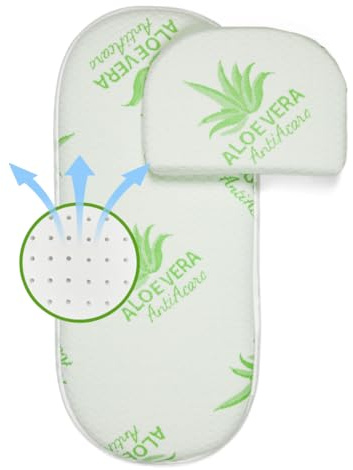 EPSELIA Materassino in ALOE VERA per Carrozzina Navicella Completo di Guanciale, Certificazione Antisoffoco EN16890:2017, Struttura con Fori di Traspirazione Antiacaro, Certipur™ Oeko-Tex®
