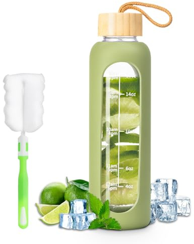 FrutPunch Botella de agua de cristal verde oliva