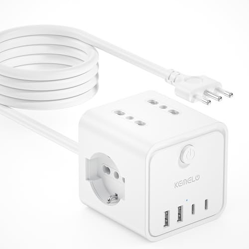 Ciabatta Elettrica Multipresa con 4 Prese Universali 10/16A ITA e Schuko, 3 M Prolunga Elettrica con 2 USB A+2 USB C,Presa Multipla Spina Piatta Salvaspazio con Interruttori per Casa, Ufficio Nero