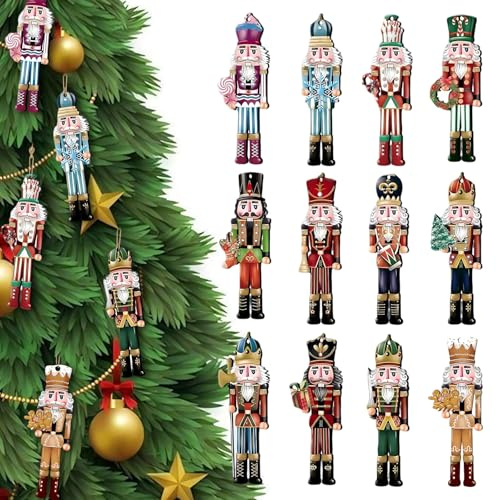 36 Stück Holz Weihnachtsdeko Anhänger, Kleine Christbaumschmuck Holz Ornamente,Weihnachtsbaumschmuck Set, Christbaumschmuck Anhänger Weihnachten Deko (Nussknacker)