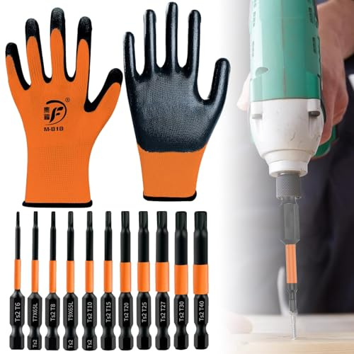 YUZHEDM 12 Piezas Torx Puntas Atornillador Imantadas Destornillador de Impacto, Juego de Brocas Profesional Apto para Destornilladores Eléctricos Atornilladores Impacto Taladros Manuales (T6-T40)