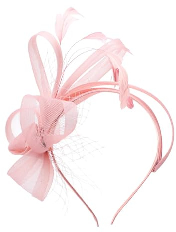 GWAWG Fascinators Ladies Retro Elegant Flower Hair Fascinator Elegant Feather Handcrafted Ribbon Feather Mesh Vintage Hair Accessories for Weddings Parties (Pink, one Size)