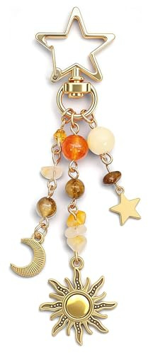 Vesavifaka Sonne Mond Schlüsselanhänger Bag Charms Damen, Taschenanhänger Ästhetisch, Bunte Stern Perlen Edelstein Anhänger, Y2K Ästhetik Taschen Keyring Charms für Handtasche Geldbörse Auto Handy