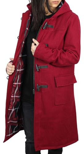 Asal Vision Womens Duffle Coat - Classic Fit Hooded Wool Coat With Horn Toggles (US, Alpha, X-Large, Regular, Regular, Burgundy)