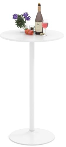 COSTWAY Pack 1/2 Mesa de Bar Redonda, Mesa de Bistro Ajustable en 56/101,5 cm, Mesa Alta de Pub con Base Metálica y Amplio Tablero de 60 cm para 2 Personas en Casa, Comedor, Restaurante (Blanco,1)