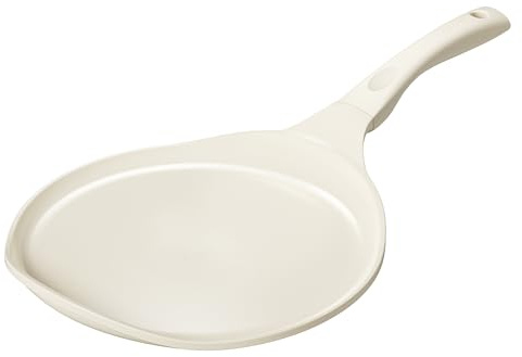 Redchef Nonstick Crepe Pan 12 Inch with Ceramic Coating, Non Stick Flat Skillet, Professional Pancake Griddle Pan, Induction Compatible, PFAS/PFOA/PTFE Free, Stay-Cool Handle (Beige White)