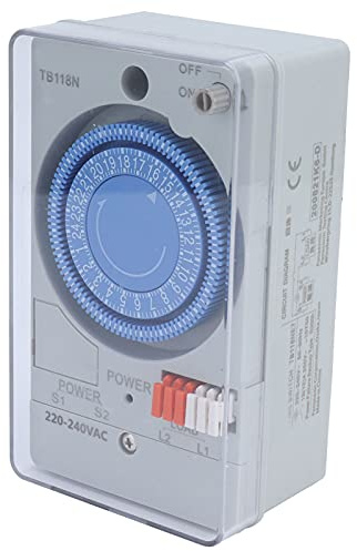 ZASCHMOY Temporizador Mecánico TB118N - Interruptor de Tiempo Automático de 24 Horas para Calentadores de Agua, Farolas y Más - Bajo Consumo de Energía, Rendimiento Confiable