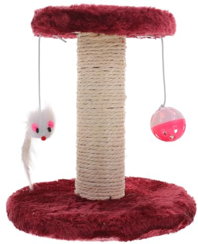 TOYANDONA Tiragraffi per Gatti a Doppio Livello Palline Sospese in Peluche e Colonna in Sisal Resistente, Struttura Robusta e Base Stabile per Gioco e Graffi Colore Casuale