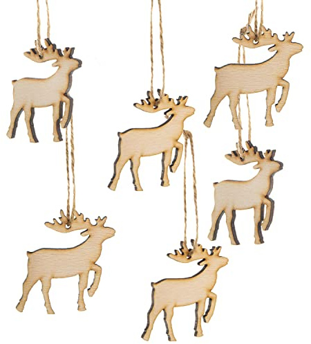 Logbuch-Verlag 6 Hirsch Anhänger aus Holz Weihnachten mit Geweih Herbst Deko zum Aufhängen 7 cm