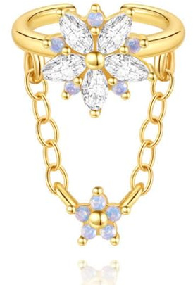 HOMEYU® handgemachte Opal Ohr Manschette Wrap Ohrring, doppelt, keine Piercing, Knorpel Ohr Manschette, Fake Knorpel Ohrring, 14 K Gold gefüllt Draht